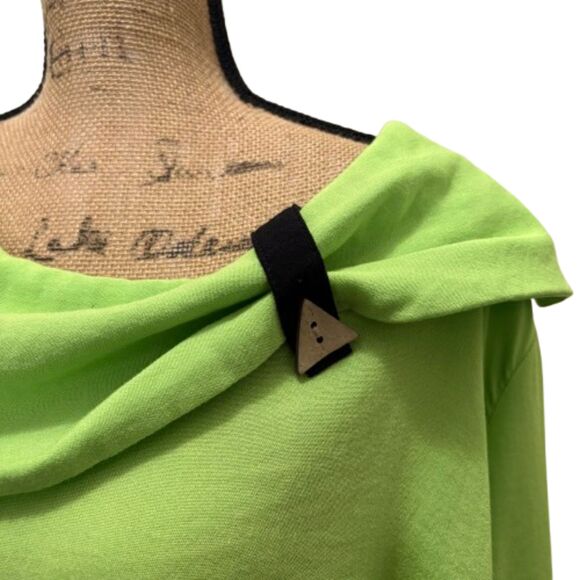 Ali Miles Lime Green Black Cowl Neck Tunic Top Artsy Colorblock Plus Size 2X - Picture 2 of 5